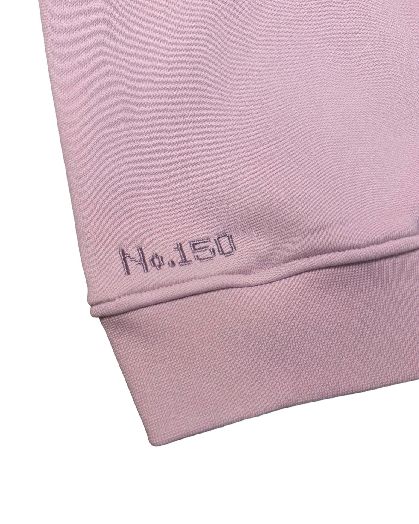 The hem of The 150 Hoodie, embroidered No.150 in pixel lettering